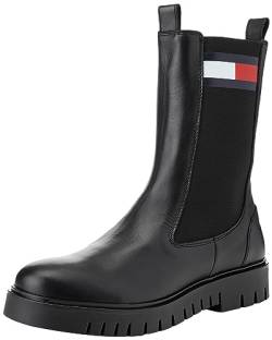 Tommy Jeans Damen Mid Boot Stiefel Long Chelsea aus Leder, Schwarz (Black), 36 von Tommy Jeans