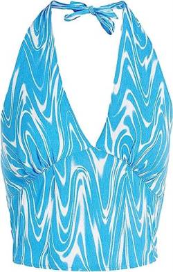 Tommy Jeans Damen Oberteil TJW Psychedelic Halter TOP Blue Psychedelic Print - S von Tommy Jeans