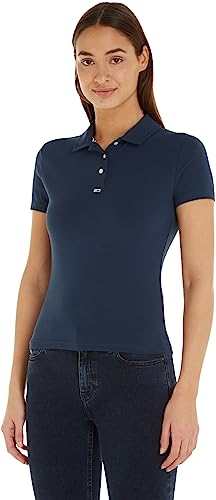 Tommy Jeans Damen Poloshirt Kurzarm Essential Slim Fit, Blau (Twilight Navy), L von Tommy Jeans
