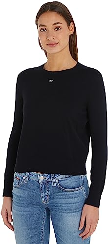 Tommy Jeans Damen Pullover Essential Crew Neck Strickpullover, Schwarz (Black), S von Tommy Jeans