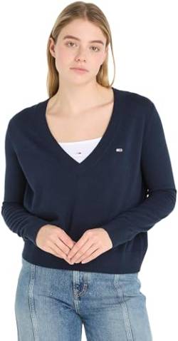 Tommy Jeans Damen Pullover V-Neck, Blau (Dark Night Navy), S von Tommy Jeans