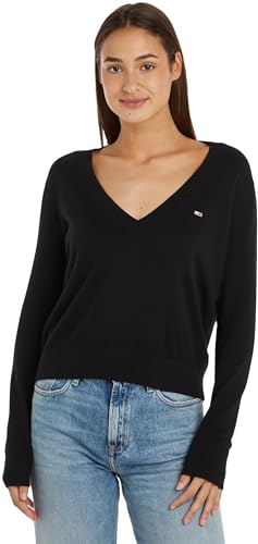 Tommy Jeans Damen Pullover V-Neck, Schwarz (Black), M von Tommy Jeans