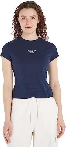 Tommy Jeans Damen T-Shirt Kurzarm Essential Logo Rundhalsausschnitt, Blau (Twilight Navy), M von Tommy Jeans