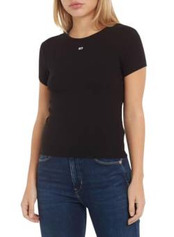 Tommy Jeans Damen T-Shirt Kurzarm Essential Rib Rundhalsausschnitt, Schwarz (Black), L von Tommy Jeans