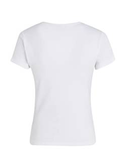 Tommy Jeans Damen T-Shirt Kurzarm Essential Rib Rundhalsausschnitt, Weiß (White), L von Tommy Jeans