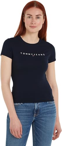 Tommy Jeans Damen T-Shirt Kurzarm Slim Linear Tee Rundhalsausschnitt, Blau (Dark Night Navy), S von Tommy Jeans