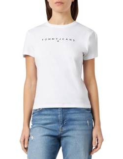 Tommy Jeans Damen T-Shirt Kurzarm Slim Linear Tee Rundhalsausschnitt, Weiß (White), L von Tommy Jeans