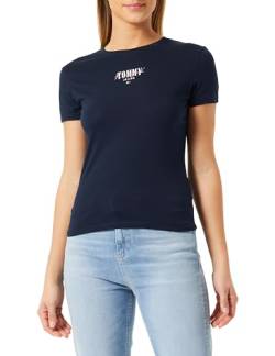 Tommy Jeans Damen T-Shirt Kurzarm Slim Rundhalsausschnitt, Blau (Dark Night Navy), XS von Tommy Jeans