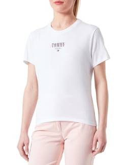 Tommy Jeans Damen T-Shirt Kurzarm Slim Rundhalsausschnitt, Weiß (White), M von Tommy Jeans