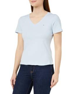 Tommy Jeans Damen T-Shirt Kurzarm Tjw Slim Soft V Neck Tee V-Ausschnitt, Blau (Breezy Blue), M von Tommy Jeans