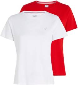 Tommy Jeans Damen T-Shirts Kurzarm Soft Jersey Tee Rundhalsausschnitt, Mehrfarbig (White / Deep Crimson), S von Tommy Jeans