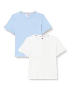 Tommy Jeans Damen T-Shirts Kurzarm Soft Jersey Tee Rundhalsausschnitt, Mehrfarbig (White / Moderate Blue), S von Tommy Jeans