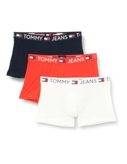 Tommy Jeans Herren 3er Pack Boxershorts Trunk Baumwolle mit Stretch, Mehrfarbig (Hot Heat/Whte/Drk Ngh Nvy), S von Tommy Jeans