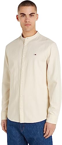 Tommy Jeans Herren Hemd Mao Flannel Shirt Langarm, Beige (Ancient White), M von Tommy Jeans