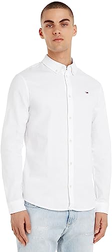 Tommy Jeans Herren Hemd TJM Slim Langarm, Weiß (White), XL von Tommy Jeans