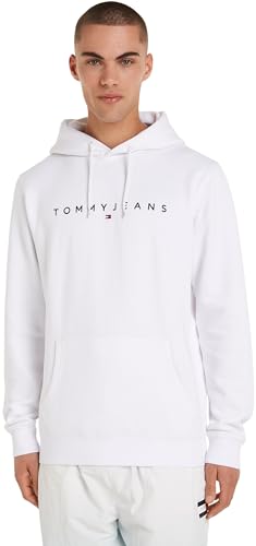 Tommy Jeans Herren Hoodie Regular Linear Logo mit Kapuze, Weiß (White), L von Tommy Jeans