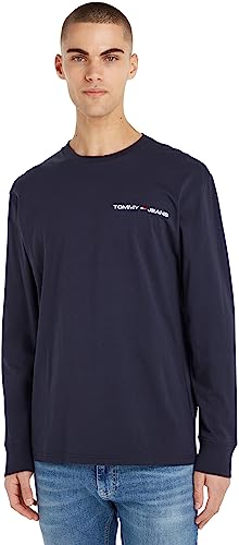 Tommy Jeans Herren Langarmshirt Linear Chest L/S Baumwolle, Blau (Twilight Navy), L von Tommy Jeans