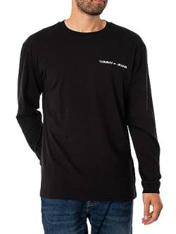 Tommy Jeans Herren Langarmshirt Linear Chest L/S Baumwolle, Schwarz (Black), S von Tommy Jeans