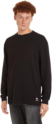 Tommy Jeans Herren Langarmshirt Waffle Tee Regular Fit, Schwarz (Black), XL von Tommy Jeans