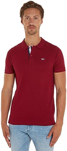 Tommy Jeans Herren Poloshirt Kurzarm Slim Placket Slim Fit, Rot (Rouge), S von Tommy Jeans