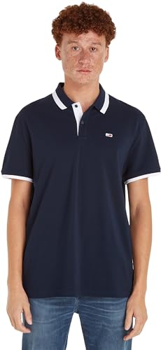 Tommy Jeans Herren Poloshirt Kurzarm Solid Tipped Polo Regular Fit, Blau (Dark Night Navy), M von Tommy Jeans