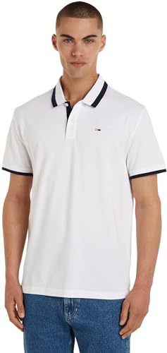 Tommy Jeans Herren Poloshirt Kurzarm Solid Tipped Polo Regular Fit, Weiß (White), L von Tommy Jeans