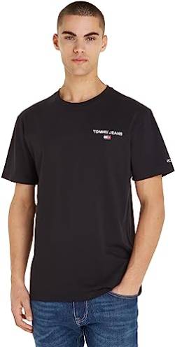 Tommy Jeans Herren T-Shirt Kurzarm Classic Linear Back Print Rundhalsausschnitt, Schwarz (Black), S von Tommy Hilfiger