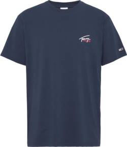 Tommy Jeans Herren T-Shirt Kurzarm Classic Small Flag Rundhalsausschnitt, Blau (Twilight Navy), XS von Tommy Jeans