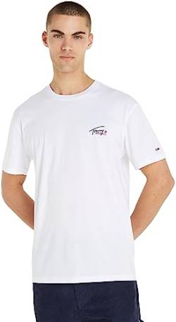 Tommy Jeans Herren T-Shirt Kurzarm Classic Small Flag Rundhalsausschnitt, Weiß (White), M von Tommy Jeans