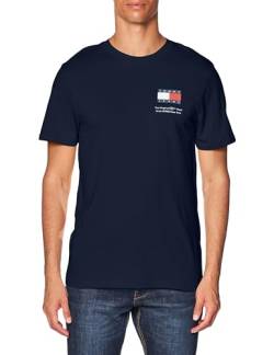 Tommy Jeans Herren T-Shirt Kurzarm Essential Flag Tee Slim Fit, Blau (Dark Night Navy), XXL von Tommy Jeans