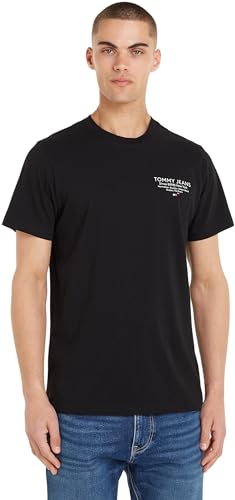 Tommy Jeans Herren T-Shirt Kurzarm Essential Graphic Tee Slim Fit, Schwarz (Black), XL von Tommy Jeans