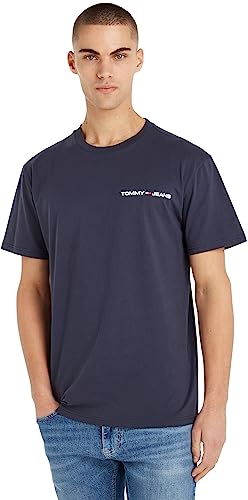 Tommy Jeans Herren T-Shirt Kurzarm Linear Chest Rundhalsausschnitt, Blau (Twilight Navy), M von Tommy Jeans