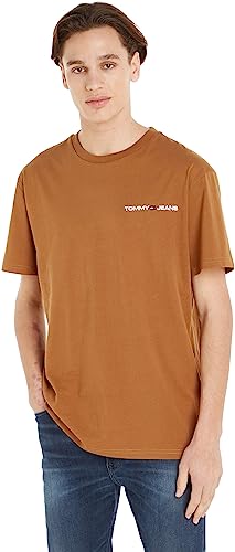 Tommy Jeans Herren T-Shirt Kurzarm Linear Chest Rundhalsausschnitt, Braun (Desert Khaki), L von Tommy Jeans