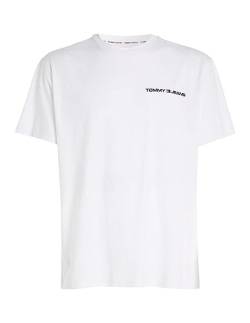 Tommy Jeans Herren T-Shirt Kurzarm Linear Chest Rundhalsausschnitt, Weiß (White), L von Tommy Jeans