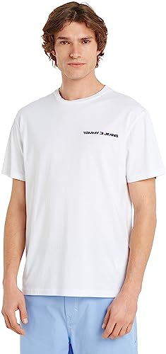 Tommy Jeans Herren T-Shirt Kurzarm Linear Chest Rundhalsausschnitt, Weiß (White), XXL von Tommy Jeans