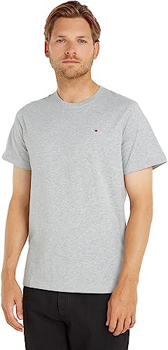 Tommy Jeans Herren T-Shirt Kurzarm TJM Classic Rundhalsausschnitt, Grau (Light Grey Heather), XXS von Tommy Jeans