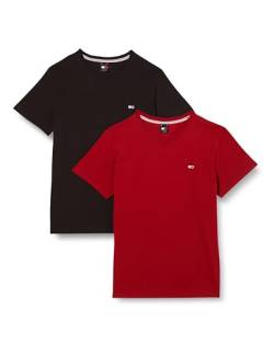 Tommy Jeans Herren T-Shirt Kurzarm Tjm Xslim 2Pack Jersey Tee Ext Regular Fit, Mehrfarbig (Magma Red / Black), XXXL von Tommy Jeans