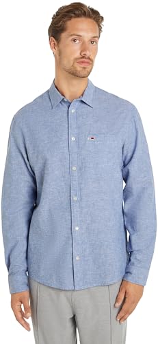 Tommy Jeans Herren TJM REG Linen Blend Shirt DM0DM18962 Freizeithemden, Blau, XL von Tommy Jeans