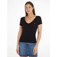 Tommy Jeans T-Shirt Slim Essential Rib V-Neck Rippshirt mit Logostickerei von Tommy Jeans