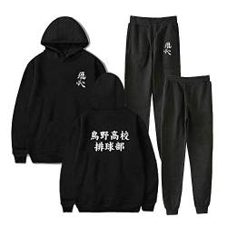 Tomwel Unisex Haikyuu Hoodie und Jogginghose Set Volleyball Club Cosplay Kostüm Hinata Shoyo Kapuzenpullover Sportanzug Sweatshirt Sporthosen 2 Stück Sets Schwarz M von Tomwell