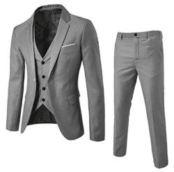 Tomwell Anzug Herren Slim Fit 3 Teilig Blazer Anzüge Herrenanzug Sakko Anzughose Weste für Hochzeit Business Hochzeit Party Abschlussball Herrenanzug A Hellgrau M von Tomwell