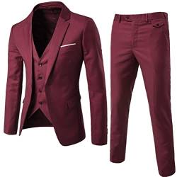 Tomwell Anzug Herren Slim Fit 3 Teilig Blazer Anzüge Herrenanzug Sakko Anzughose Weste für Hochzeit Business Hochzeit Party Abschlussball Herrenanzug A Weinrot S von Tomwell