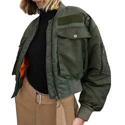 Tomwell Bomberjacke Damen Übergangsjacke Parka Jacke Utility Jacket Langarm Bomberjacke Reißverschluss Outwear Vintage Armeegrün Jacke Kurze Mantel Leicht Herbstjacke Armee Grün S von Tomwell