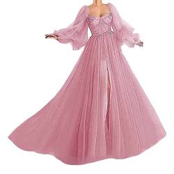 Tomwell Brautkleid Lang Hochzeitskleider Spitze Damen Brautmode V-Ausschnitt Bodenlang Abendkleid Rückenfrei Vintage Ärmellos Brautkleid Rosa 3XL von Tomwell