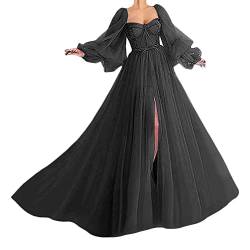 Tomwell Brautkleid Lang Hochzeitskleider Spitze Damen Brautmode V-Ausschnitt Bodenlang Abendkleid Rückenfrei Vintage Ärmellos Brautkleid Schwarz 3XL von Tomwell