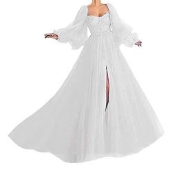 Tomwell Brautkleid Lang Hochzeitskleider Spitze Damen Brautmode V-Ausschnitt Bodenlang Abendkleid Rückenfrei Vintage Ärmellos Brautkleid Weiß M von Tomwell