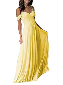 Tomwell Damen Abendkleid Ärmellos Elegante Brautjungfernkleid Mode Einfarbig Wickelkleid V-Ausschnitt Rückenfrei Partykleid Schulterfrei Bodenlang Cocktailkleid A Gelb XS von Tomwell