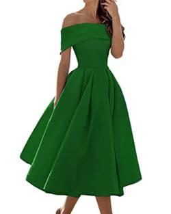 Tomwell Damen Abendkleid Elegante Brautjungfernkleid Mode Einfarbig Wickelkleid Rückenfrei Partykleid Schulterfrei Cocktailkleid Dunkelgrün XL von Tomwell