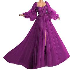 Tomwell Damen Abendkleid Elegante Brautjungfernkleid Mode Einfarbig Wickelkleid V-Ausschnitt Rückenfrei Partykleid Schulterfrei Bodenlang Cocktailkleid Violett XL von Tomwell