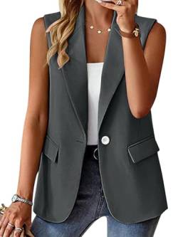 Tomwell Damen Blazer Business Anzug Elegant Anzugjacke Festlich Mantel Einfarbig Slim Fit Revers Geschäft Jacke Mode Cardigan Anzug Trenchcoat A Dunkelgrau 3XL von Tomwell